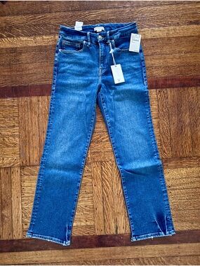 Good American Blue Straight-Leg Cropped Jeans